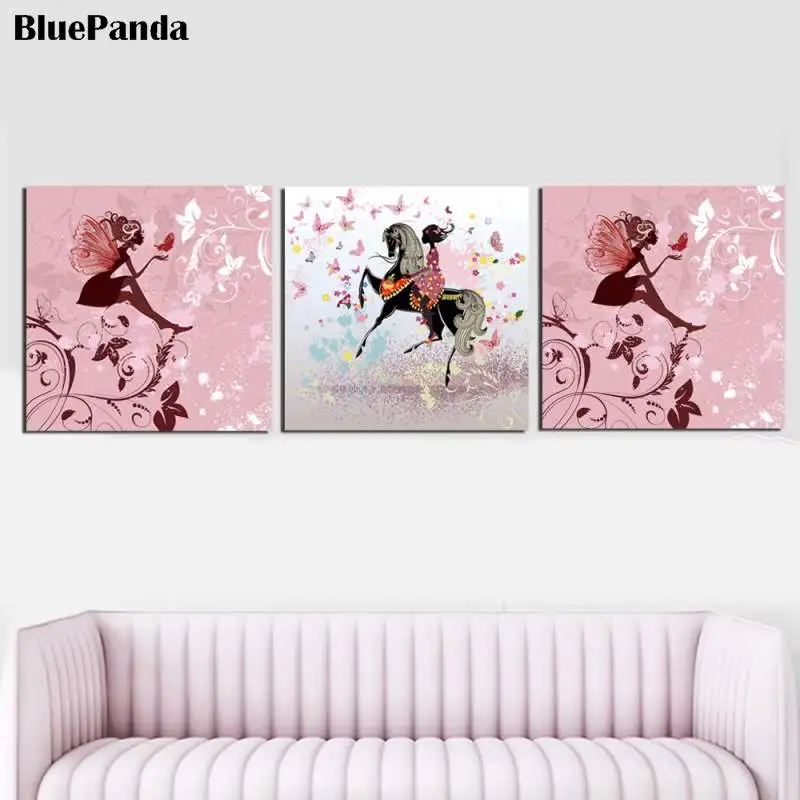 Сказочный лес клип цветы Бабочка девушка в скандинавском стиле плакат печать