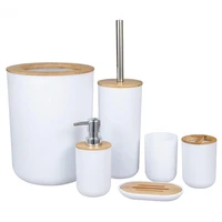 bathroom accessories set bamboo plastic bathroom kit toothbrush cup soap dispenser soap dish toilet brush holdertrash can