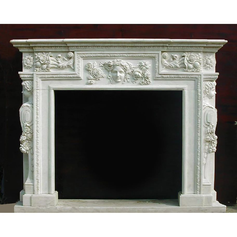Резной каменный мраморный камин мантель с девичьей скульптурой стиль рококо
