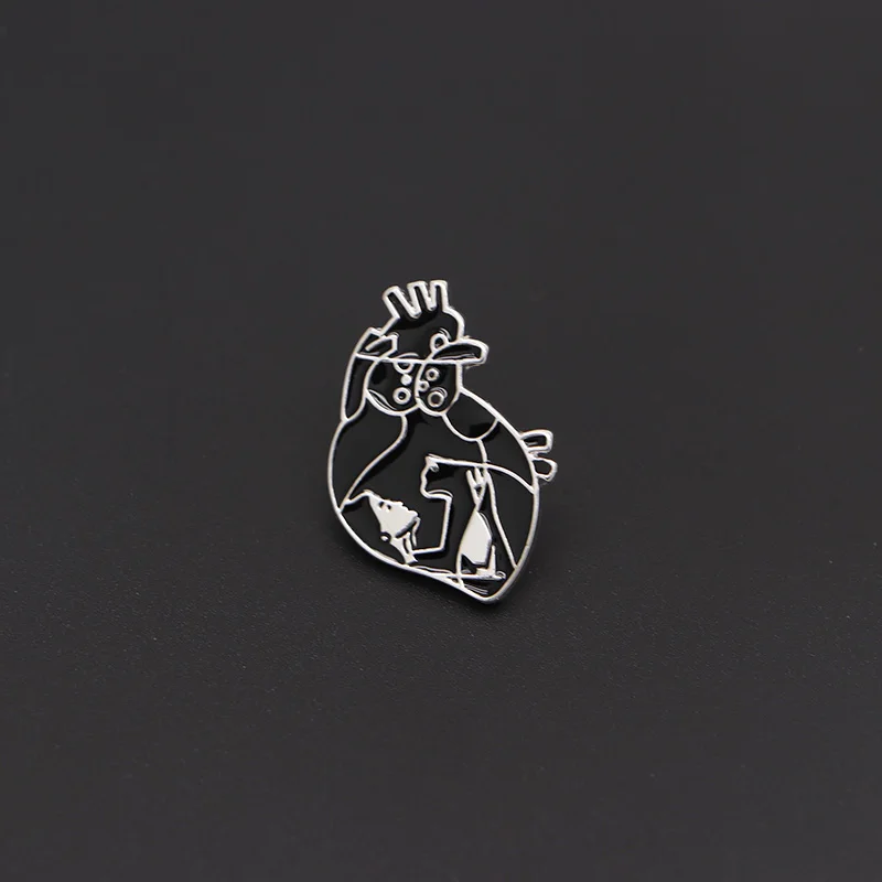 Черные Броши с сердечком для мамы любимого питомца кошки эмалированная булавка