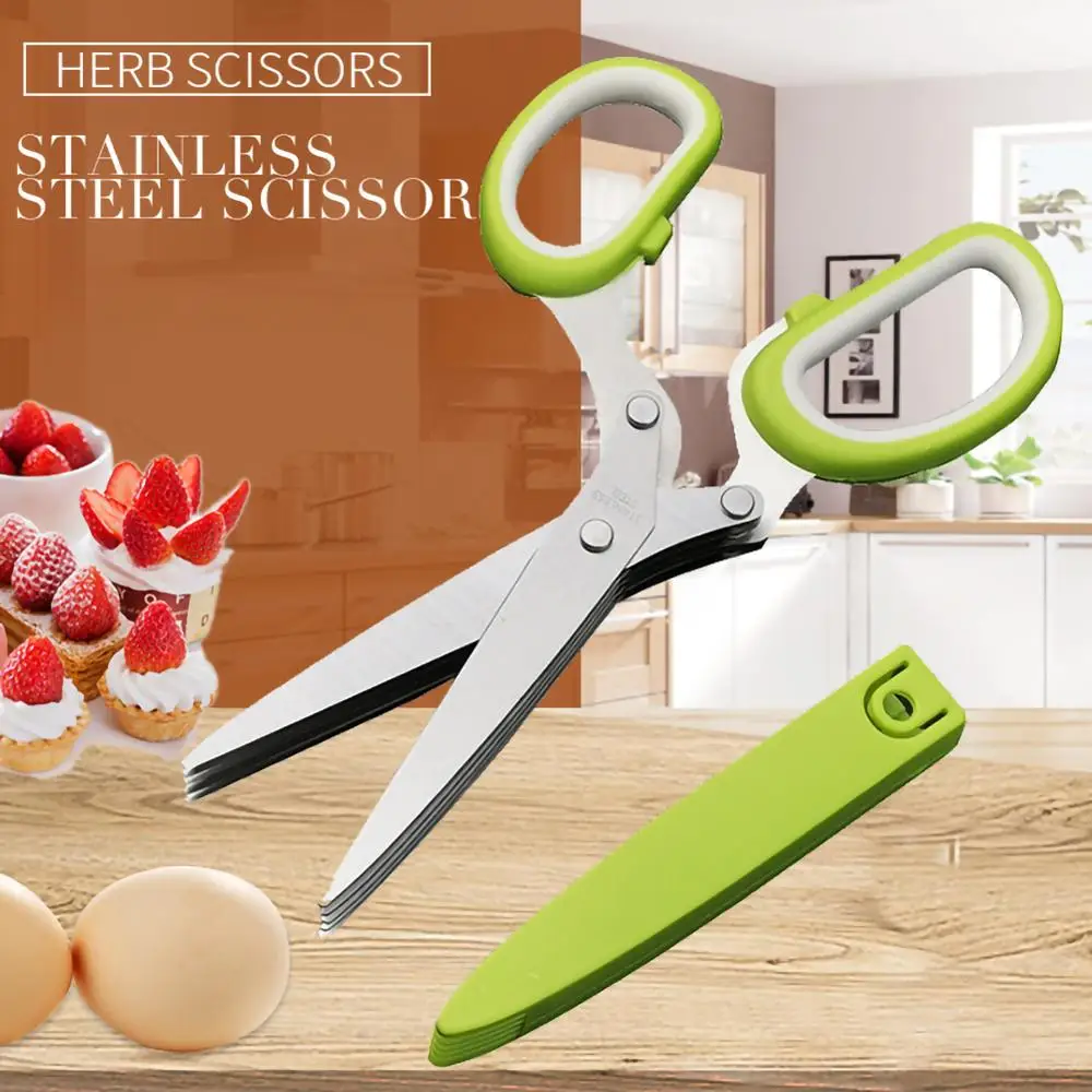

Multifunctional 5 Layers Stainless Steel Knives Multi-Layers KItchen Scissors Scallion Cutter Herb Laver Spices Cook Tool Cut