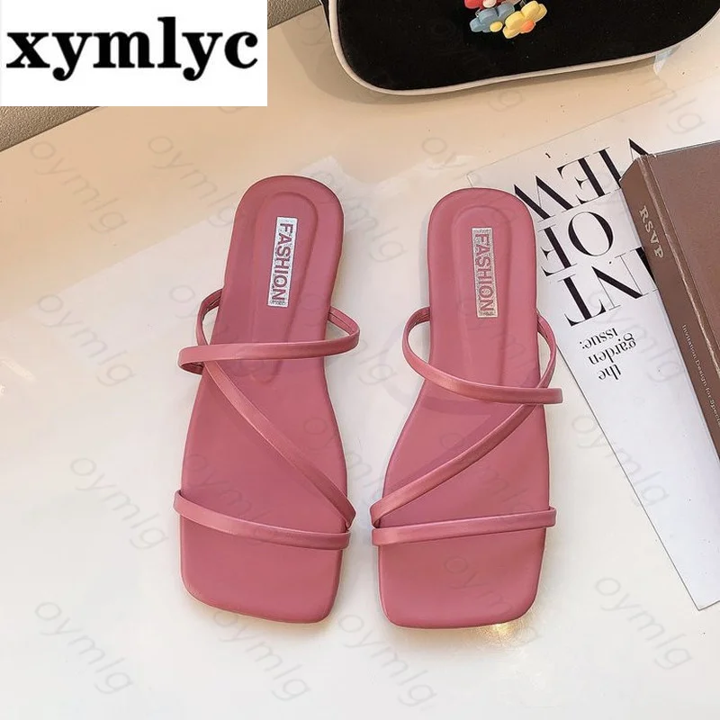 

Flat slippers women 2021 spring new Korean fashion set toe word with beach Roman sandals slippers