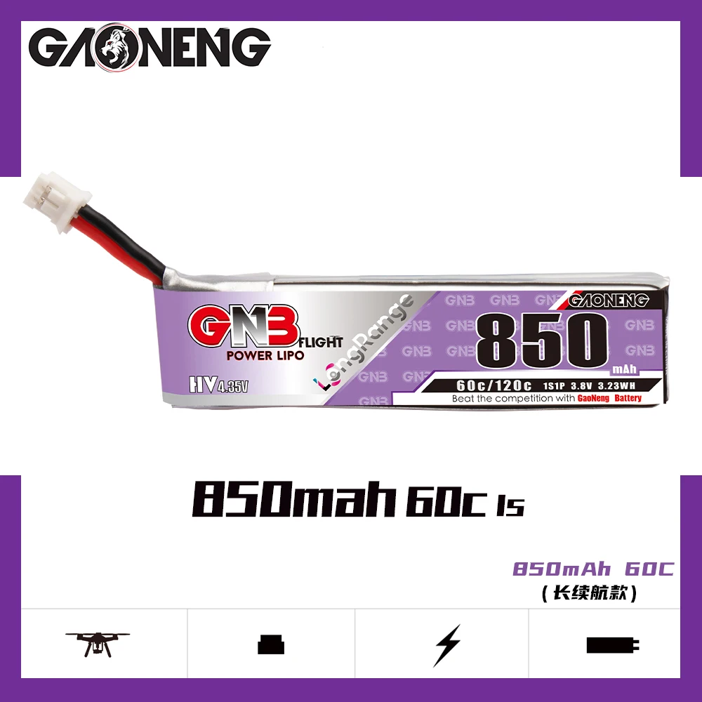 

Gaoneng GNB 3,8 V 850mAh 60C 1S HV 4,35 V LiPo батарея для FPV Racing Drone RC Quadcopter PH2.0 Plug аксессуары запасные части