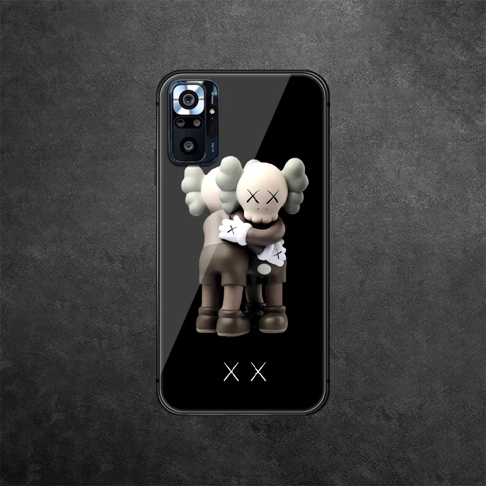 

K-Kaws Fashion Art Tempered Glass Phone Case Cover For Xiaomi Redmi Note 7 8 9 10 A C T S Pro K 30 40 Pretty Phone case Black