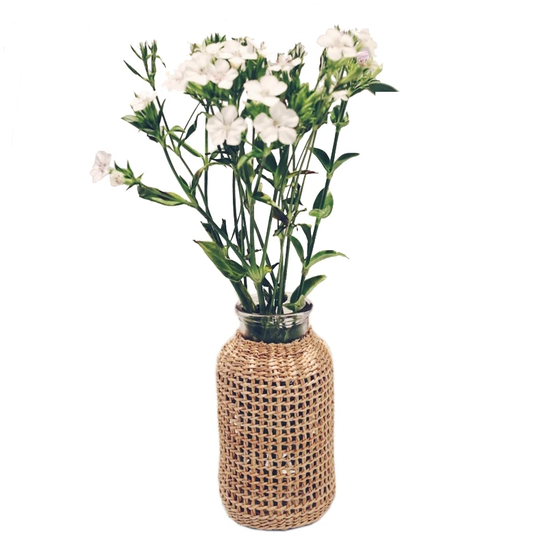 Straw Gl Flower Vase Japanese Pot in the Nordic Contracted Creative Basket to Water Plants | Дом и сад