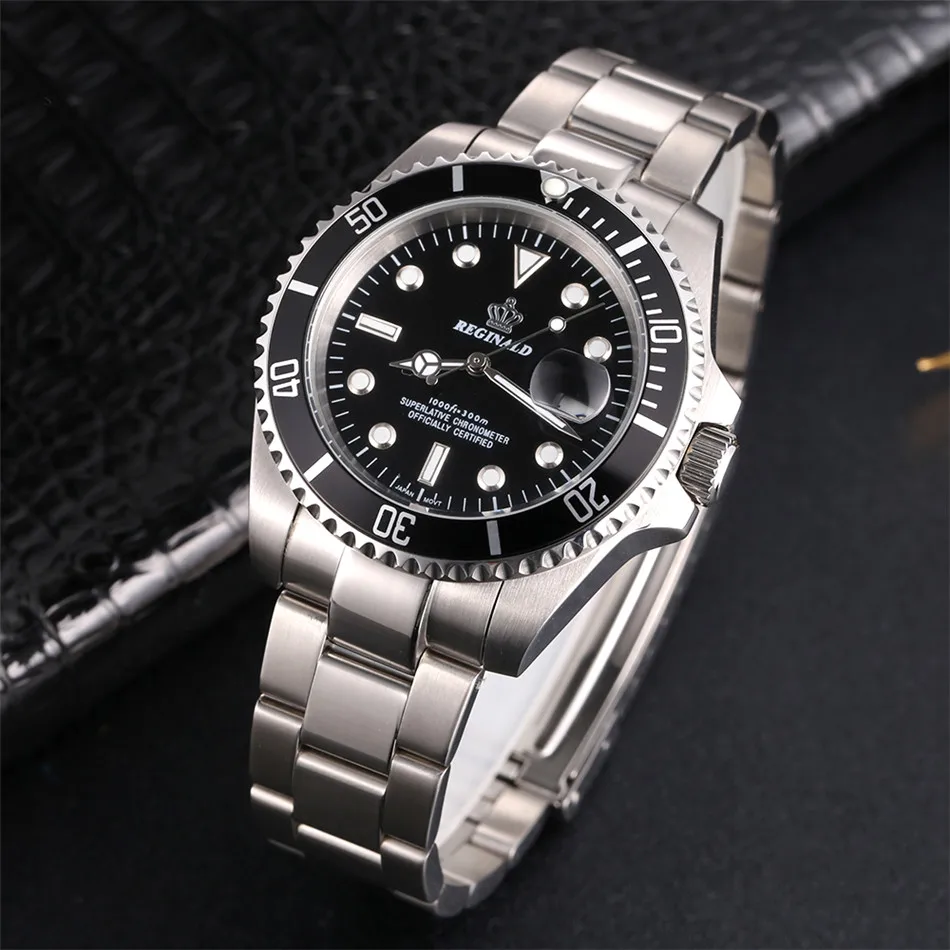 Часы Reginald с вращающейся рамкой GMT сапфировое стекло Дата из нержавеющей стали
