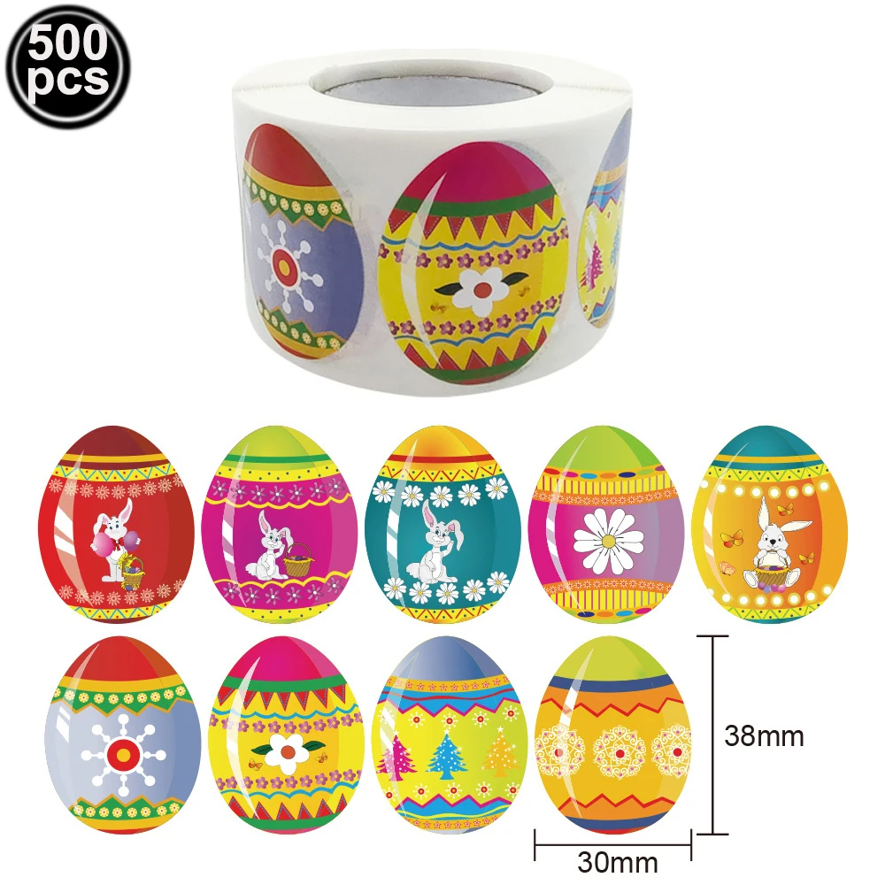 

500pcs/roll Easter Eggs Stickers for Treat Goodies Bag School Favor Boxes Sticker Kids Happy Easter Rabbit Bunny Day Decoration