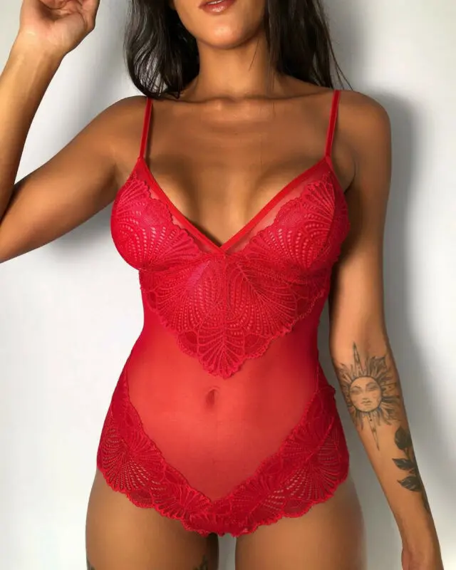 Сексуальные женские сетчатые комбинезоны летние однотонные Кружевные Боди боди