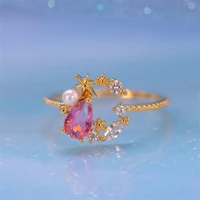 new ins creative simple star moon ring vintage exquisite color zircon moon star rings for women girls fashion jewelry gift