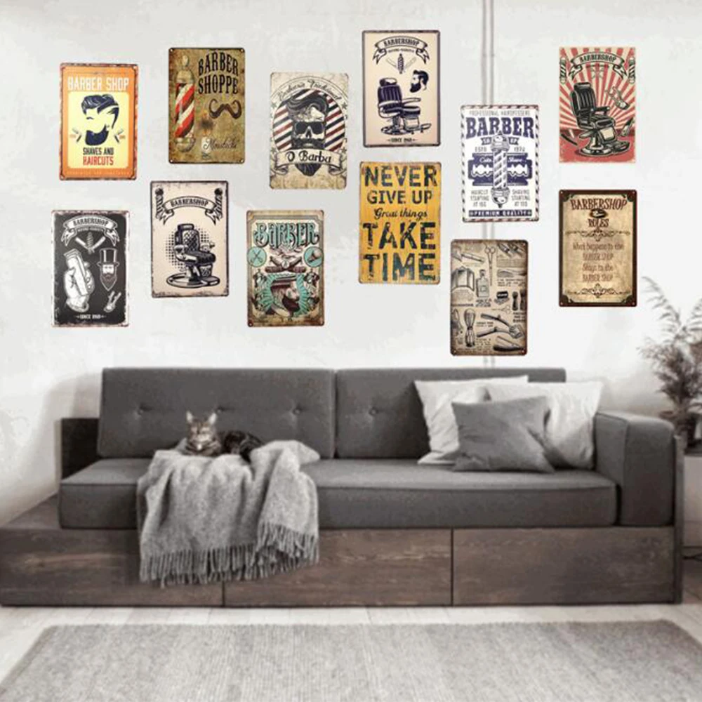 

Retro Barber Metal Poster Vintage Metal Tin Signs Plaque For Barber Shop Wall Decorative Iron Painting Home Decor Sign 20x30cm