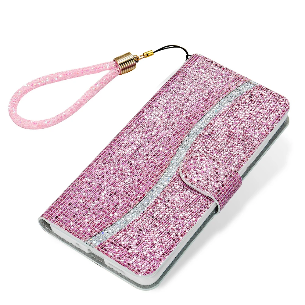 

Flash Powder Glitter Leather Case For Samsung Galaxy S20 Ultra S10 E S9 S8 Plus S7 Edge Note 10 Pro Wallet Cover Shockproof Case