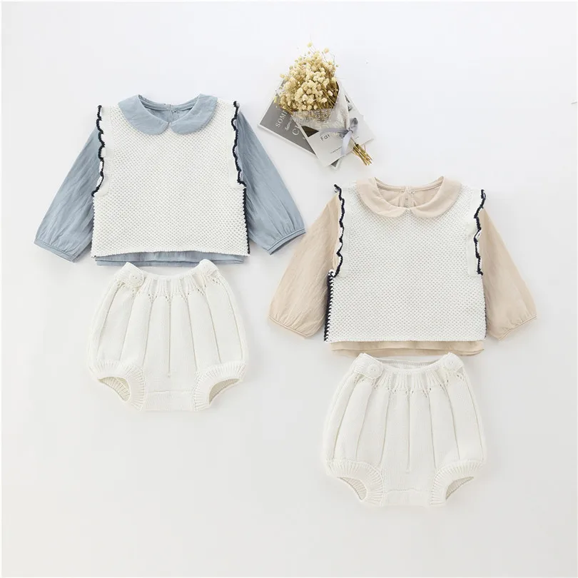 Одежда для маленьких девочек Весенняя вязаная одежда малышей комплект одежды