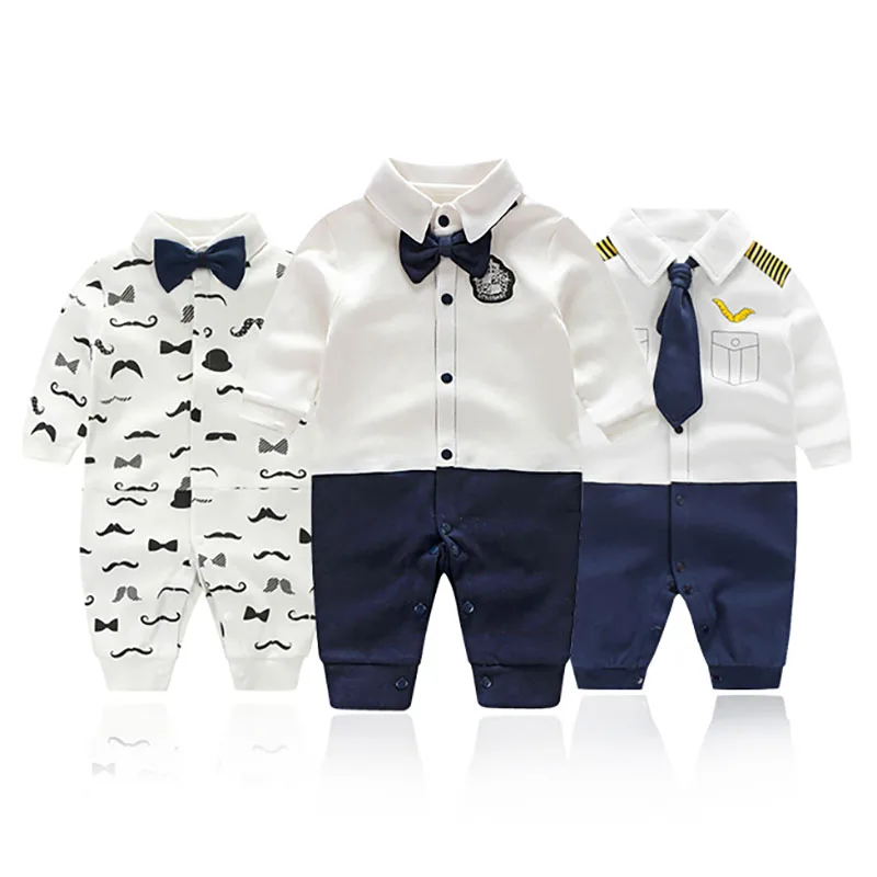 

0-12M Newborn Baby Jumpsuits Gentleman Rompers Boys Girls Long Sleeve Clothing Overalls Infant Wedding Costumes Autumn BC1035