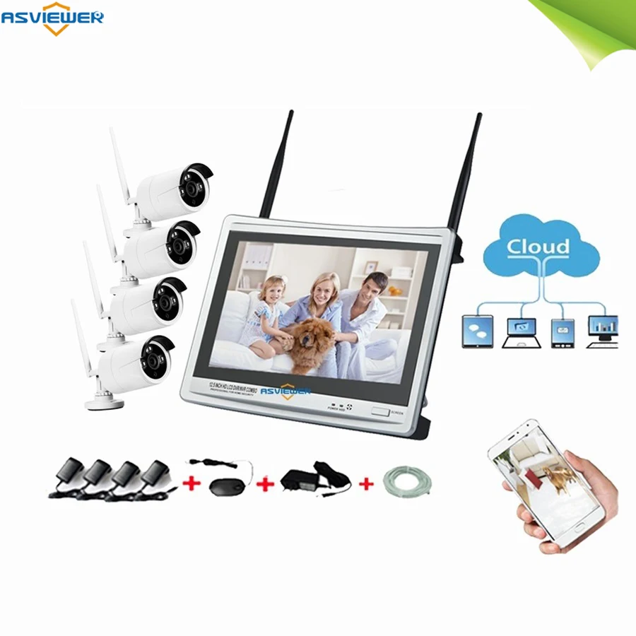 Plug &amp Play 4CH беспроводной 12 5 &quotЖК экран монитор Комплект P2P 960P 1.3MP видео
