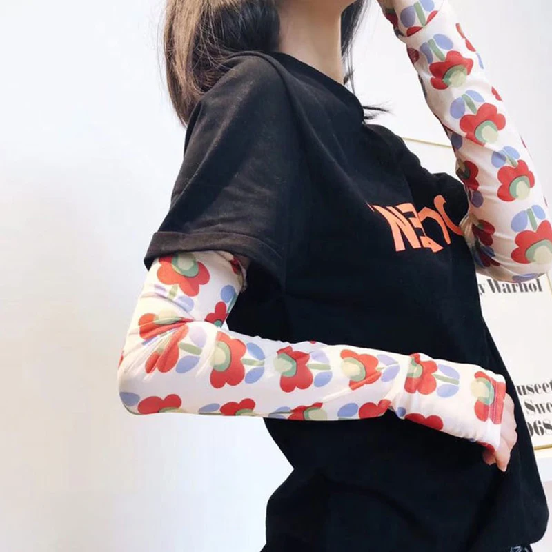 

Summer Sun-resistant Women's Hand Cuff Arm Warmer Ice Sleeve Viscose Gloves Driving Cute