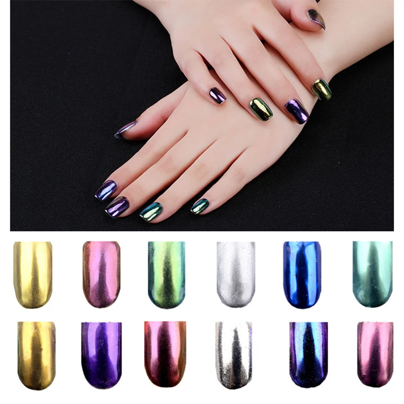 6 Bottles/set Magic Mirror Powder With Brush Ultrafine Aluminium Chrome Pigment Nail Glitters Sequins DIY Decoration Tools | Красота и