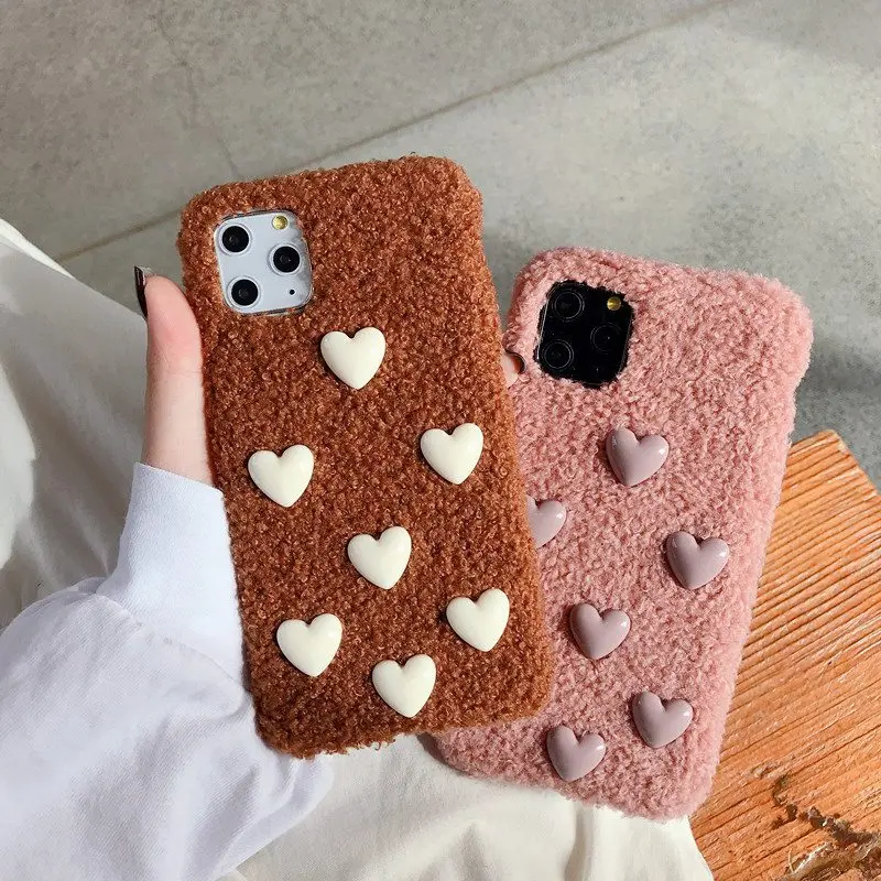 3D милый чехол для телефона с сердечком IPhone 6 7 8 plus X плюшевый Мягкий силиконовый