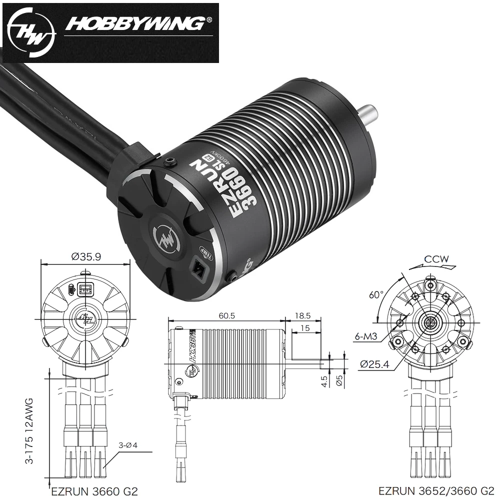 Hobbywing EZRUN 3660 G2 4600KV/4000KV/3200KV 2 3S 4 Polo бесщеточный двигатель с высоким крутящим