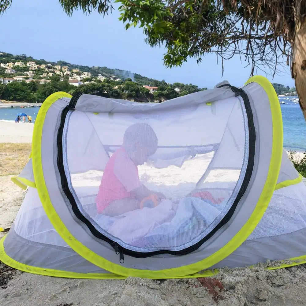 

Baby Beach Tent With Pool 2021 Upgrade Easy Fold Uppop Up Unique Ocean World Beach Tent Sunshade Awning Uv Protection Outdoor