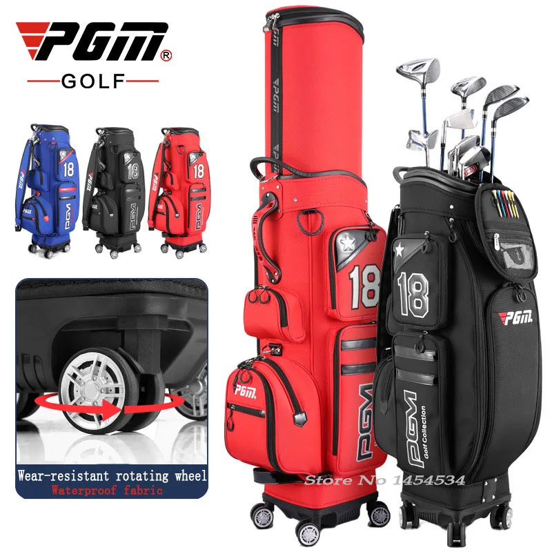 PGM Golf Standard Package Bag Man's Aviation Checked Club Bag Four-Wheel Flat Push Telescopic Bag Male Waterproof High Capacity