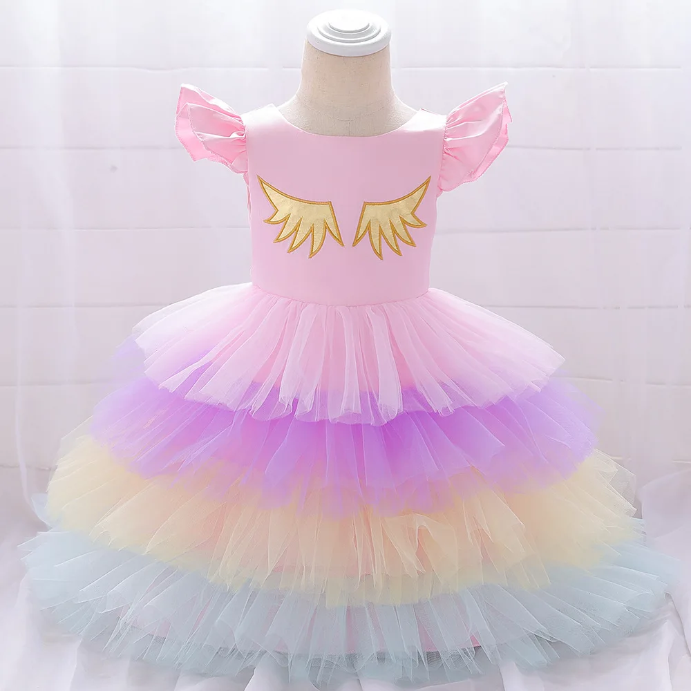

Baby girl dress sweet flying sleeve cake puffy net gauze princess dress birthday party dress fancy party dress clothes for girls