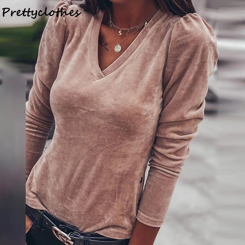 

2021 Autumn V-Neck New Hot Sale Loose Bottoming Shirt Long Sleeve Women Solid Color Casual T-Shirt Female Women's Clothing