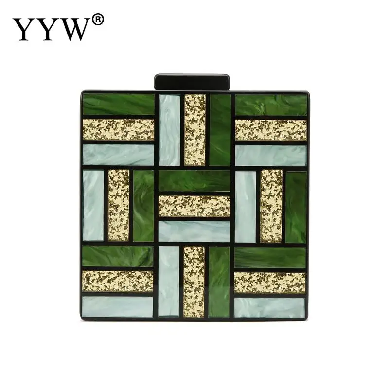 

2021 Geometric Acrylic Female Clutch Gold Chain Bag Elegant Patchwork Evening Bags Design Clutches Party Prom Handbags Purses