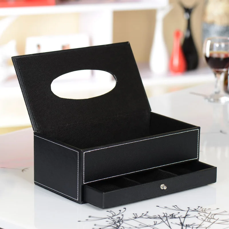 Quality PU Leather Tissue Box Wood Multifunctional Table Napkin Pumping Paper Storage | Дом и сад