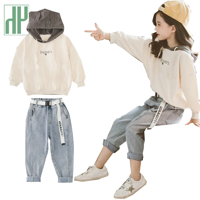 Эксклюзивная Одежда для девочек зимний свитер с капюшоном и Джинсы Комплекты из 2