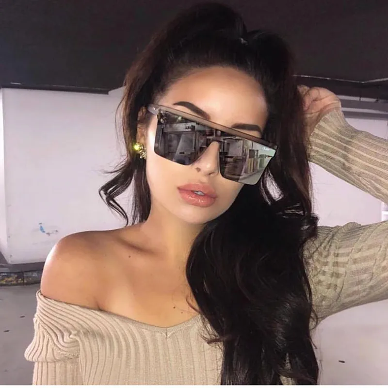 

15 colors Flat Top Sunglasses Men Women Brand Designer Square Shades Gradient Sun Glasses Men Cool One Piece UV400 Mirror