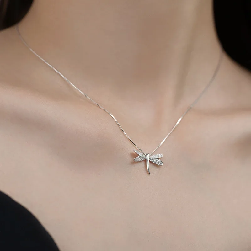 Silver Color Box Chain Crtsral Dragonfly Charm Necklaces Pendants Choker Statement Necklace For Women Party Jewelry dz112