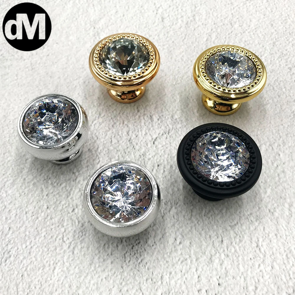 

DM 10pcs/Set Acrylic ABS+Glass Crystal Round Knob Cupboard Drawer Pull Kitchen Cabinet Door Handle Wardrobe Hardware Fitting Kit