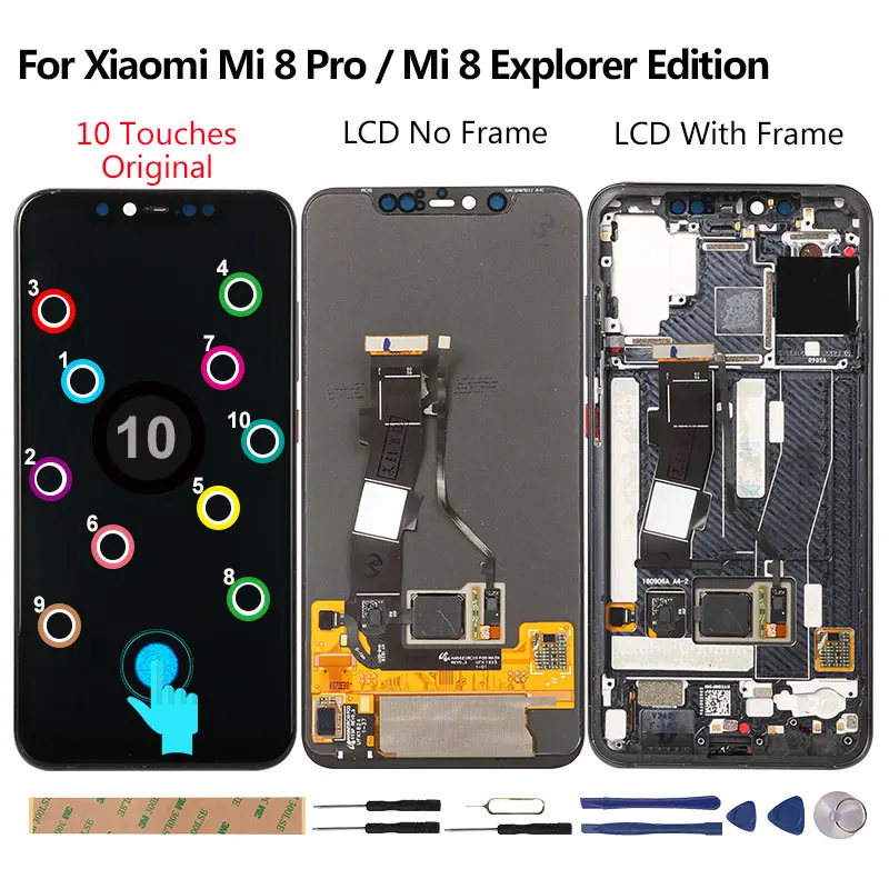 Pantalla Original para Xiaomi Mi 8 Pro Mi8 Explorer Edition, reemplazo de pantalla LCD Super Amoled con huella dactilar para Mi 8 Pro M1807E8A-1