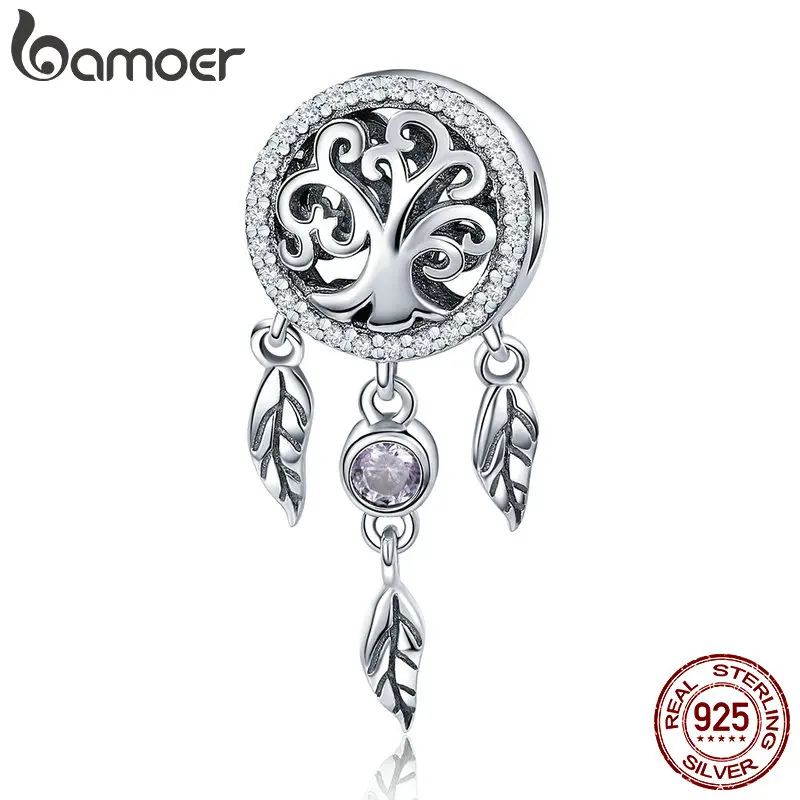 BAMOER 925 пробы Серебряный держатель Ловец снов семейное дерево бусины подходят для женщин браслеты с подвесками ожерелья DIY Ювелирные изделия SCC723
