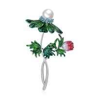 green red flower brooches for women crystal cubic zircon simulated pearl pins retro jewelry accessories gifts