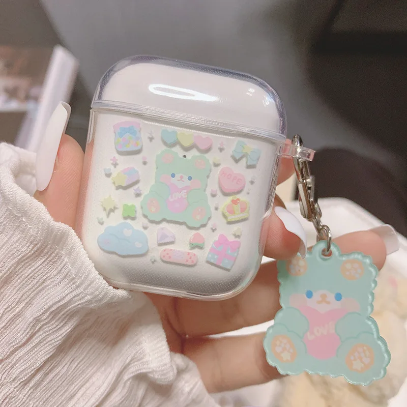 

For Airpods Pro Case Soft Silicone Cute Cartoon Blue Bear Pendant Earphone Case for Apple Airpod 2 1 Case Cover Protect Funda