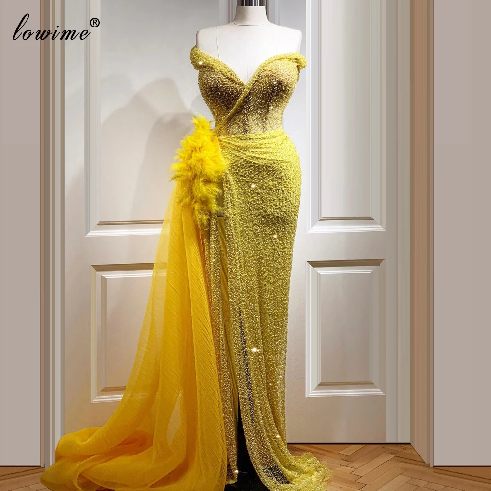 Женское коктейльное платье желтое длинное русалка в турецком стиле для