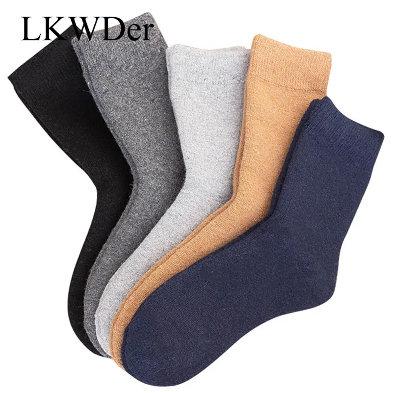 

LKWDer 5 Pairs Men Thick Woolen Socks Thicken Warm Men's Autumn Winter Casual Solid Color Middle-Aged Elderly Terry Socks Meias