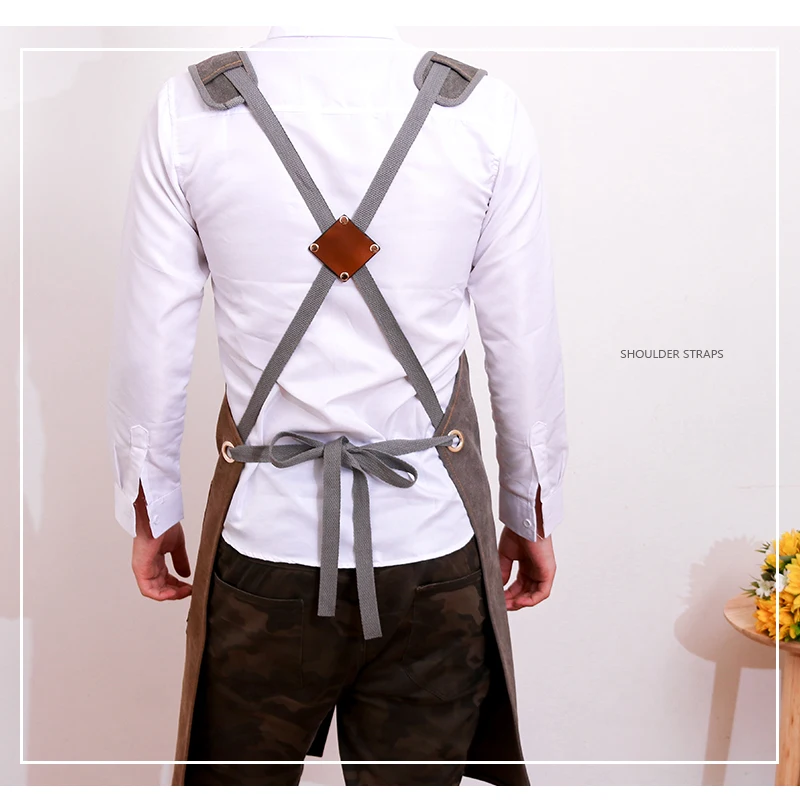 

Durable Goods Heavy Duty Waxed Unisex Canvas Work Apron with Tool Pockets Cross-Back Straps Adjustable For Woodworking Painting