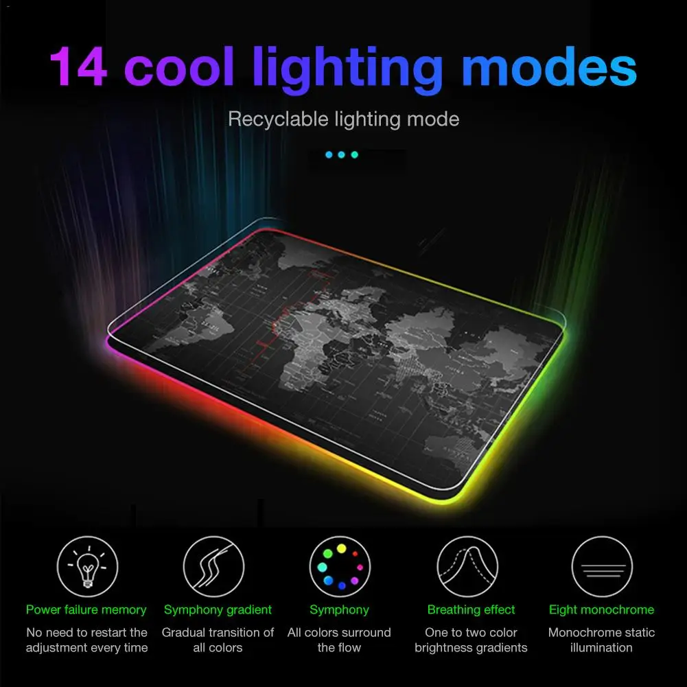 Игровой коврик для мыши светодиодный освещение карта мира RGB светодиодный мышь с подсветкой коврик для ПК ноутбука настольная доска для ключей коврик для мыши Компьютерная площадка
