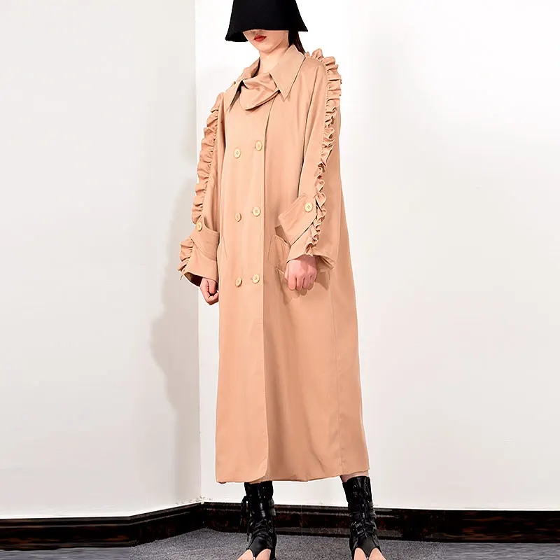 XITAO модное двубортное пальто для женщин Трендовое кружевное с длинными рукавами