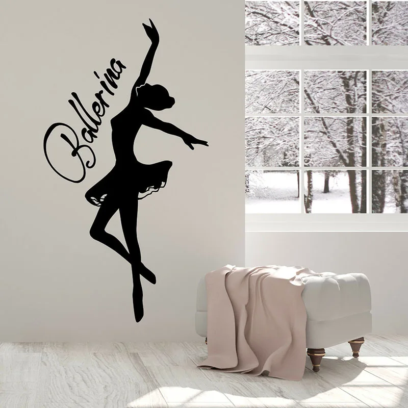 

Ballerina Silhouette Wall Decal Word Logo Dancer Vinyl Stickers Girls Bedroom Dance Studio Ballet School Interior Decor Art E592