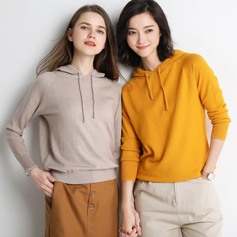 Женский вязаный пуловер с капюшоном шерстяной свитер ярких цветов джемпер для