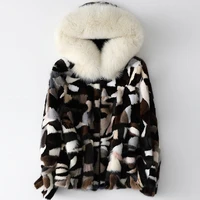 fox hair collar coat hooded mink fur real fur overcoats office lady slim short parkas winter warm 2xl women fashion outwear 2020
