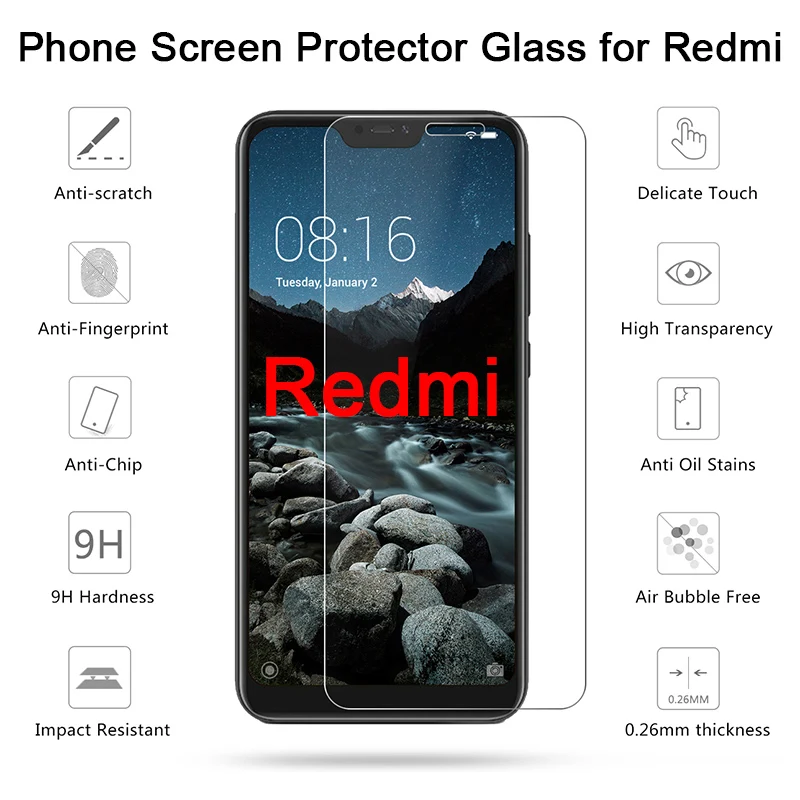 Smartphone Protective Film for Xiaomi Redmi Note 2 3 4 4X 5A Prime 5 Pro Redmi Screen Protector Glass Front Glass Toughed Hard