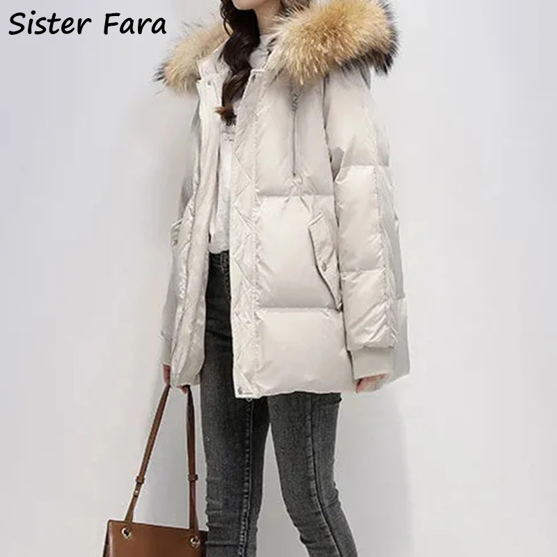 

Женский пуховик с капюшоном Sister Fara, зимняя Толстая теплая парка с большим меховым воротником, однотонная хлопковая парка, 2022
