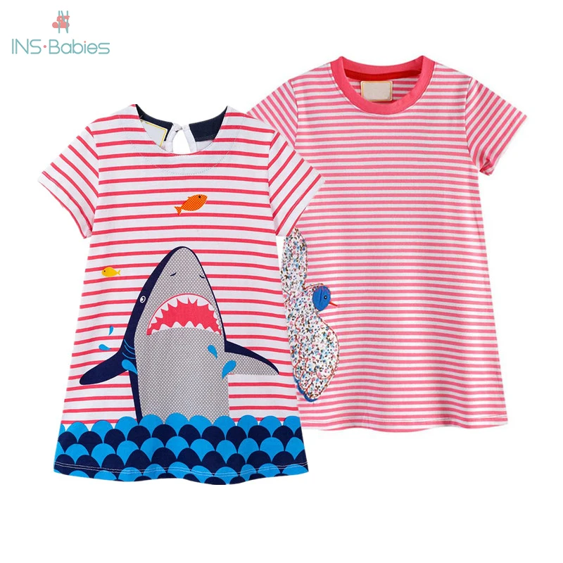 Baby Girls Summer Short Sleeved Evening Dresses Kids Cartoon Animal Shark Costume Clothing Children Party For | Детская одежда и