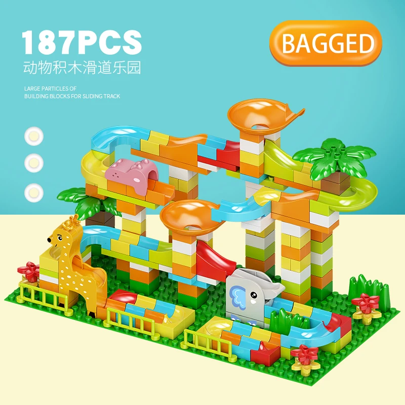 

Animal Paradise Slide Building Blocks Marble Race Run Ball Track Big Bricks STEM Set Toys Gift for Children Kids Toddlers