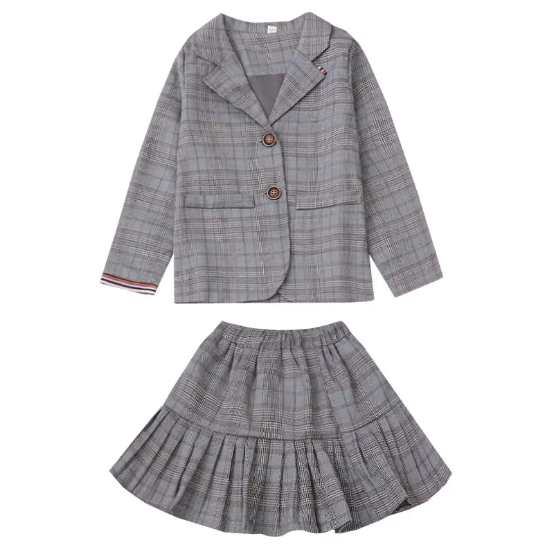 Новое Осеннее хлопковое клетчатое пальто с длинными рукавами для девочек блузка