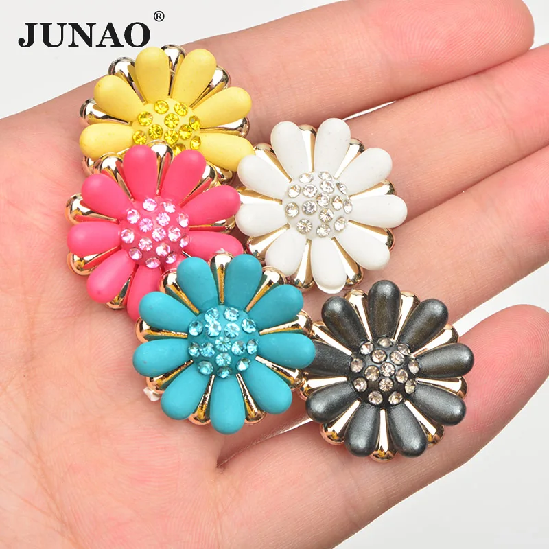 

JUNAO 5pcs 25mm Mix Color Flower Crystal Rhinestone Appliques Flatback Round Resin Crystal Stone Stickers for DIY Crafts